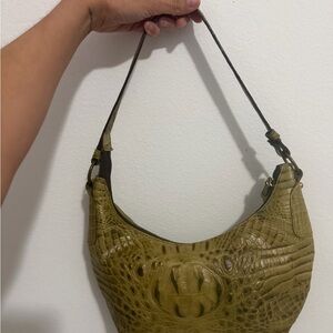 Olive Croc-Embossed Shoulder Bag